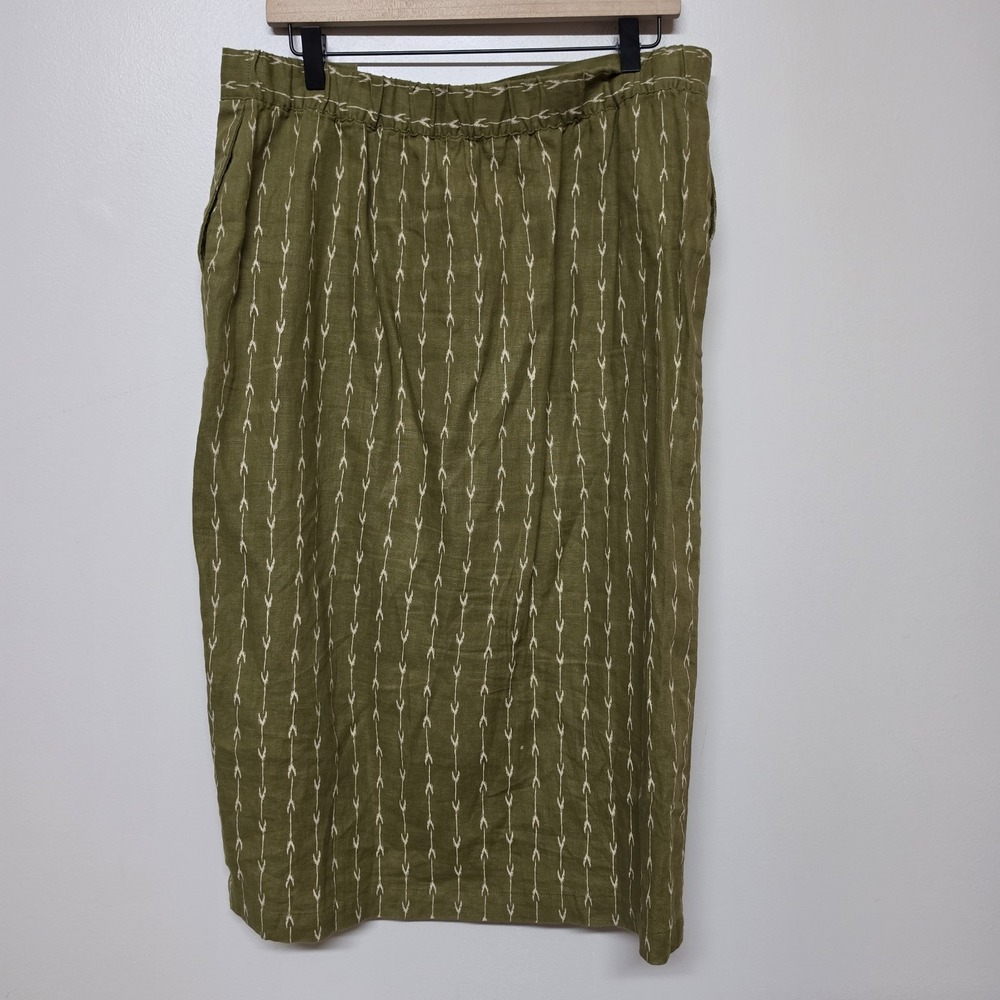 Garnet Hill Kona 100% Linen Patterned Skirt Women's Sz L Green/Brown Boho Artsy - Picture 5 of 10